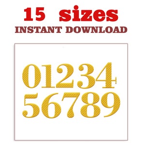 Numbers embroidery design, Numbers Only – 15 sizes (height 20mm - 150mm),  machine embroidery designs file