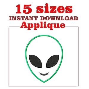 May include: Green alien face applique embroidery design. 15 sizes included. Instant download.