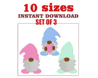 Christmas Gnome Embroidery Design: Dwarf Set of 3 (Digital Download)