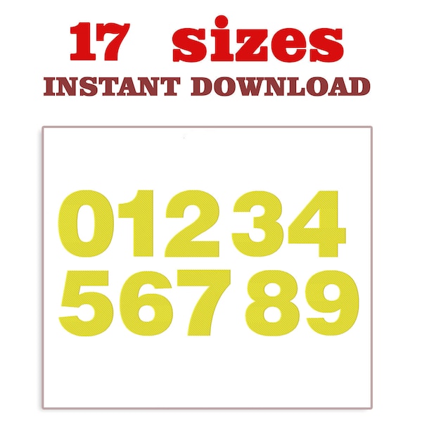 Numbers embroidery design, Numbers Only – 17 sizes (height 10mm - 170mm),  machine embroidery designs file