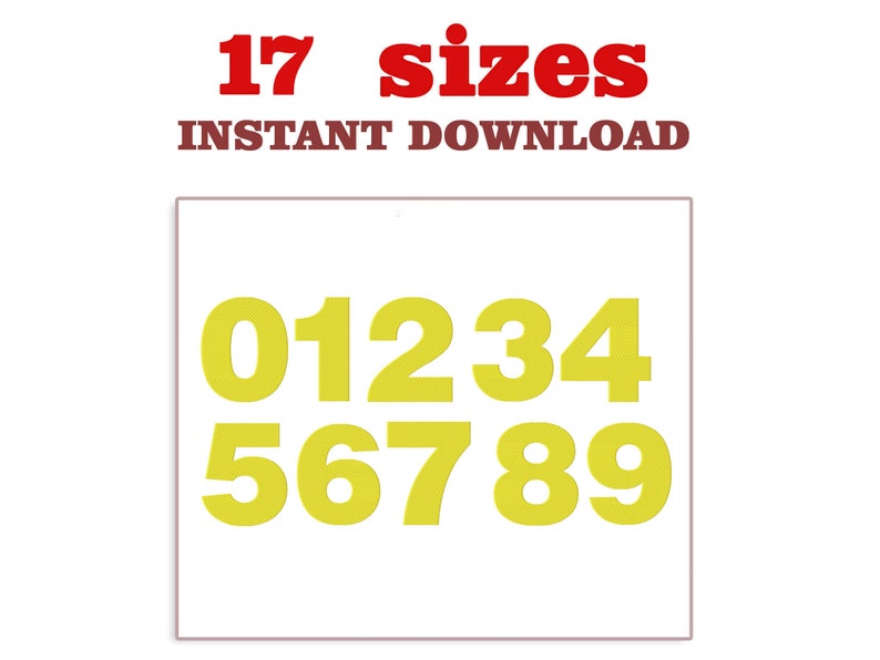 Numbers embroidery design, Numbers Only 17 sizes height 10mm 170mm, machine embroidery designs file image 1