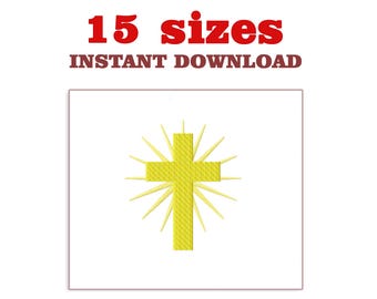 Diseño de bordado de cruz con rayos: Bordado cristiano a máquina (Descarga instantánea)