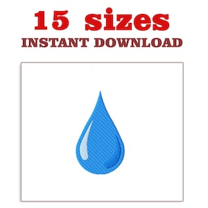 Puede incluir: Un diseño de bordado de gota de agua azul. Este archivo de bordado digital está disponible en 15 tamaños para descarga instantánea.
