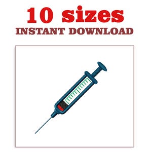 Syringe Embroidery Design file, mini Syringe Embroidery Design,  small Syringe Design file