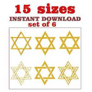 Star of David embroidery design file, Star set of 6, machine embroidery designs