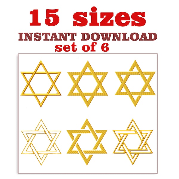 Star of David embroidery design file, Star set of 6, machine embroidery designs