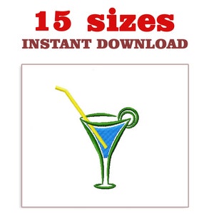 Könnte beinhalten: Ein grünes und blaues Martini-Glas mit einem gelben Strohhalm und einer grünen Limettenscheibe. 15 Größen. Sofortiger Download.