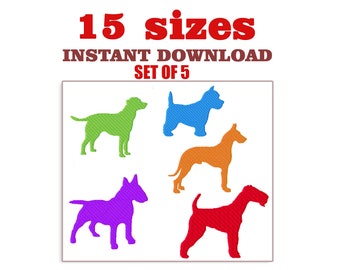 Dog Embroidery Design file, Dog set de 5 Design, machine broderie designs Dog