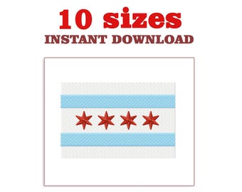 Chicago Flag Embroidery Design: Machine Embroidery File (Instant Download)