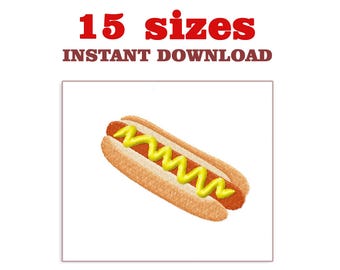 Hot Dog Embroidery Design: Machine Embroidery File (Instant Download)
