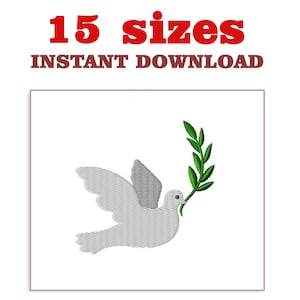 Dove Embroidery Design, White dove carrying leaf  Download Embroidery, Machine embroidery designs
