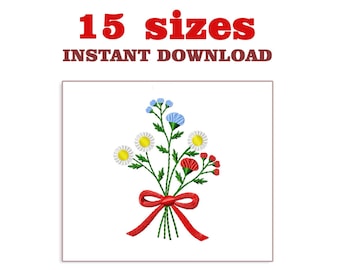 Borduurontwerp wilde bloemenboeket: bloemenstrik (digitale download)