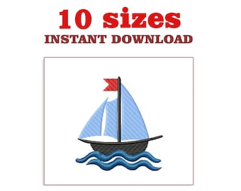 Borduurontwerp zeilboot, machineborduurbestand kleine boot (digitale download)