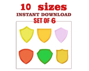 Borduurontwerp schild: 10 maten, set van 6 (digitale download)