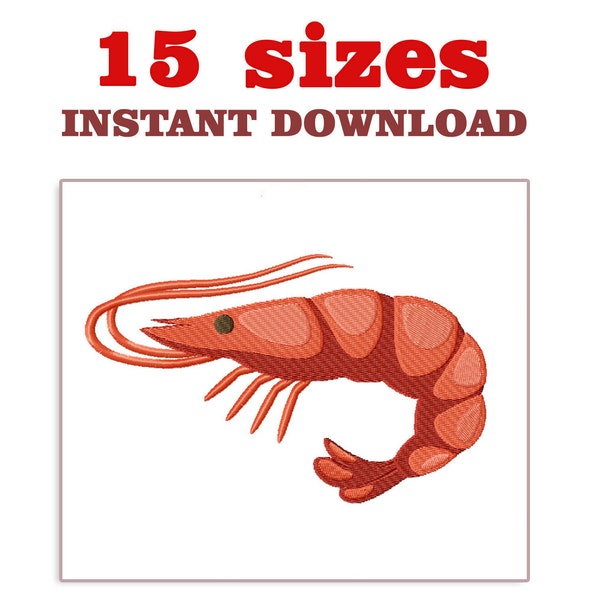 Shrimp embroidery designs file, Shrimp Embroidery - 15 size, Shrimp machine embroidery, Shrimp