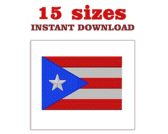 Puerto rico flag Embroidery Design: Machine Embroidery File (Digital Download)