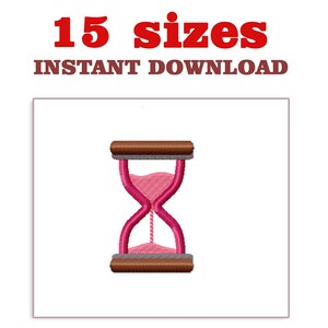 May include: An embroidery design of a pink hourglass with brown wooden top and bottom. The design is available in 15 sizes. Instant download.