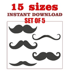 Mustache Embroidery Design file, Download Embroidery Mustache set of 5, machine embroidery designs