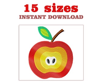 Diseño de bordado de manzana: Patrón de bordado a máquina (Descarga digital)