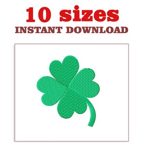 Può includere: Design di ricamo a quattro foglie di trifoglio verde. Include 10 dimensioni. Download immediato.