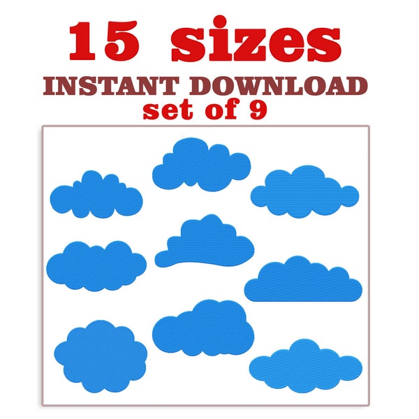 Cloud Embroidery Design - 15 dimensioni set di 9, Scarica Cloud Filled Stitches , disegni di ricamo a macchina mini Cloud