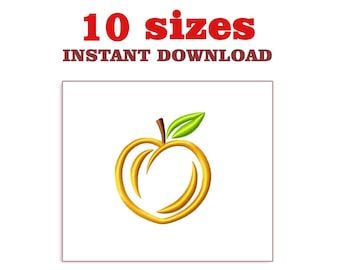 Satin Stitch Peach Embroidery Design: outline Fruit Machine Embroidery File (Digital Download)