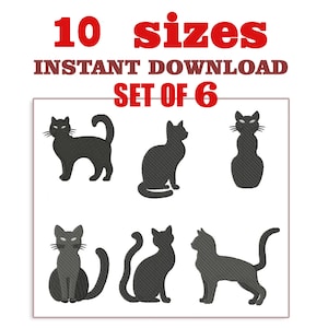 黒猫の刺繍デザイン、猫刺繍のダウンロード、機械刺繍デザイン猫