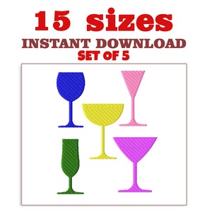 Wineglass Embroidery juego de archivos de diseño de 5, - Goblet Silhouette diseño de bordado, goblet Machine Embroidery Design