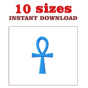 May include: An embroidery design of the Ankh symbol, a blue Egyptian hieroglyph representing life, in 10 sizes.  Instant download.