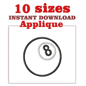 Puede incluir: Diseño de aplique de bola 8 en blanco y negro. Descarga instantánea. Incluye 10 tamaños.