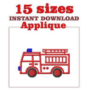 Fire Truck Applique Embroidery Design file, Red Fire Truck Download Embroidery, Fire Truck machine Applique  embroidery designs file