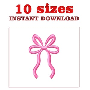 Bow Embroidery Design file, Satin stitch bow Embroidery, pink bow Machine Embroidery Designs, high bow Designs