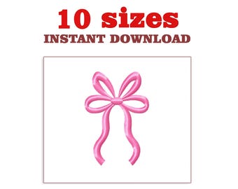 Pink Bow Embroidery Design, Satin Stitch (Digital Download)