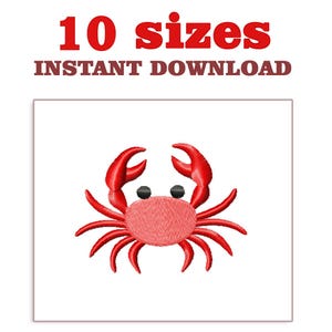May include: Red crab embroidery design with 10 sizes available for instant download.