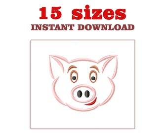 Pig Head Outline Embroidery Design File (Digital Download)