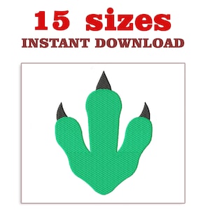 Könnte beinhalten: Grüner Dinosaurier-Fußabdruck mit drei schwarzen Krallen. 15 Größen. Sofortiger Download.