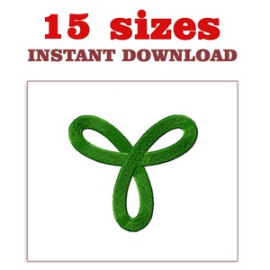 May include: Green embroidered design of a stylized knot or bow. The design is on a white background. 15 sizes are available for instant download.