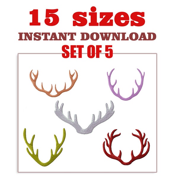 Antlers Embroidery Design, Download Embroidery Antlers set of 5, machine embroidery designs