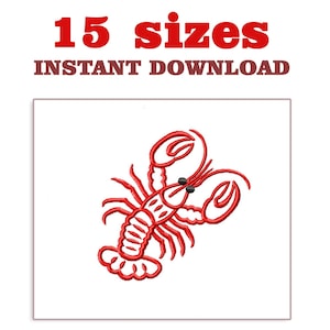 Lobster Embroidery Design outline file, Red lobster Satin stitch Machine Embroidery Design, Marine crayfish Embroidery, Shellfish design