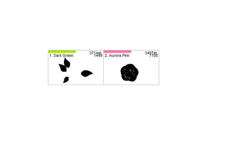 May include: A white background with a design layout featuring a dark green section with leaf shapes, a black leaf shape, and a black rose shape. The text includes "1. Dark Green" and "2. Aurora Pink".