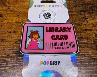 DW Cute Library Card Pop Socket Phone Grip for Cell phone or Kindle