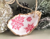 Oyster Shell Christmas Ornament, snowflakes, holiday decor, Christmas tree, stocking stuffer, decoupage shell, gift for her, coastal living