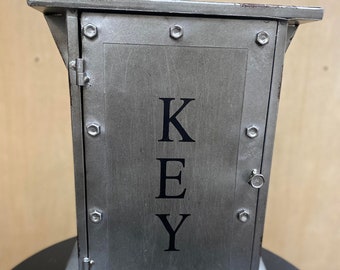 Distressed Iron Key Box: Freestanding Key Holder with 4 Hooks