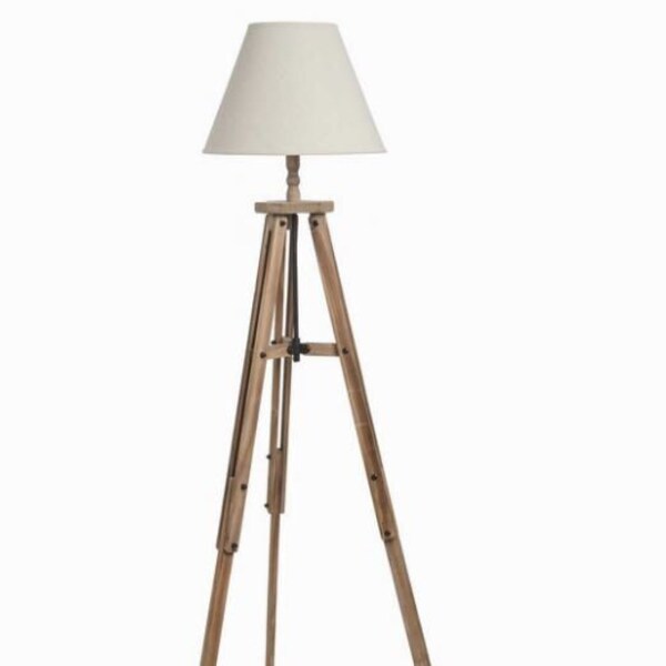 Grande Lampe Trépied En Bois Avec Abat-Jour