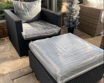 Outdoor Black & Grey Armchair and Footstool