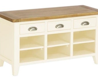 Linen Painted & Oak Shoe Organiser With 3 Drawers