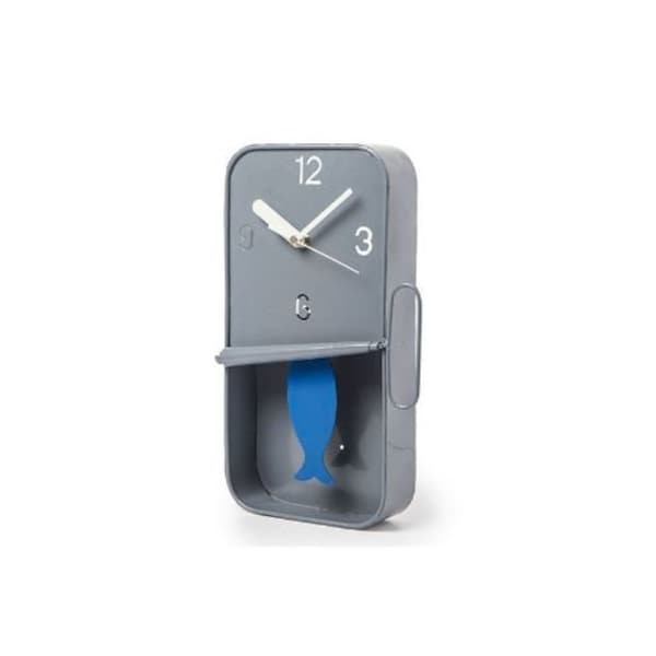 Horloge murale à pendule en étain sardine en métal - Bleu ou gris