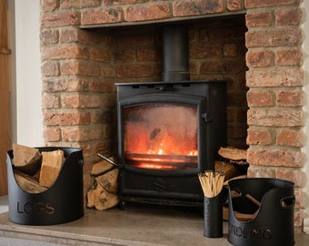 Fireside Set Log's & Kindling Buckets + Matchstick Holder In Black