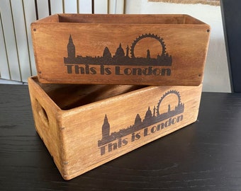 Set von 4 rechteckigen Holzboxen mit Griffen 'This is London'