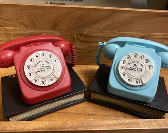 Retro 1970's Phone Bookends Blue & Red